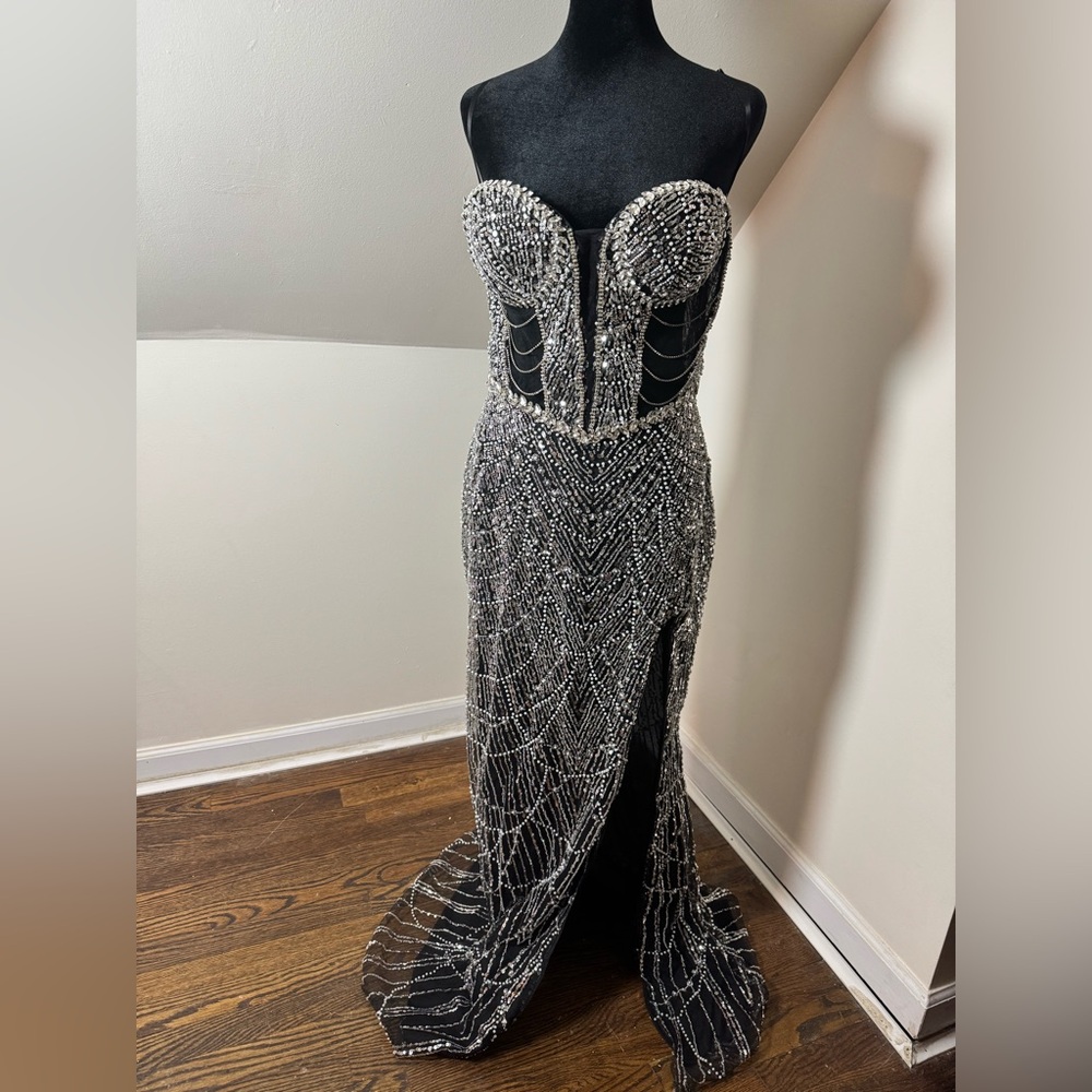 Glamorous Black Rhinestone Sequin Dress